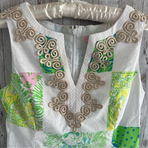 Lilly Pulitzer Green and White Patchwork Shift Dress 0 - Picture 3 of 7